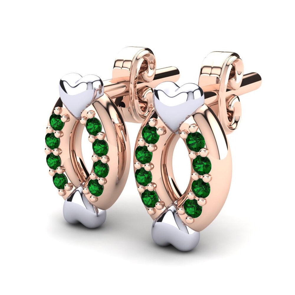 14k Rose & White Gold Green Zirconia Kid's Earring Agaperose