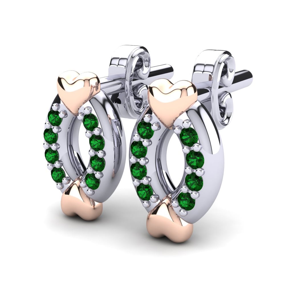 14k White & Rose Gold Green Zirconia Kid's Earring Agaperose