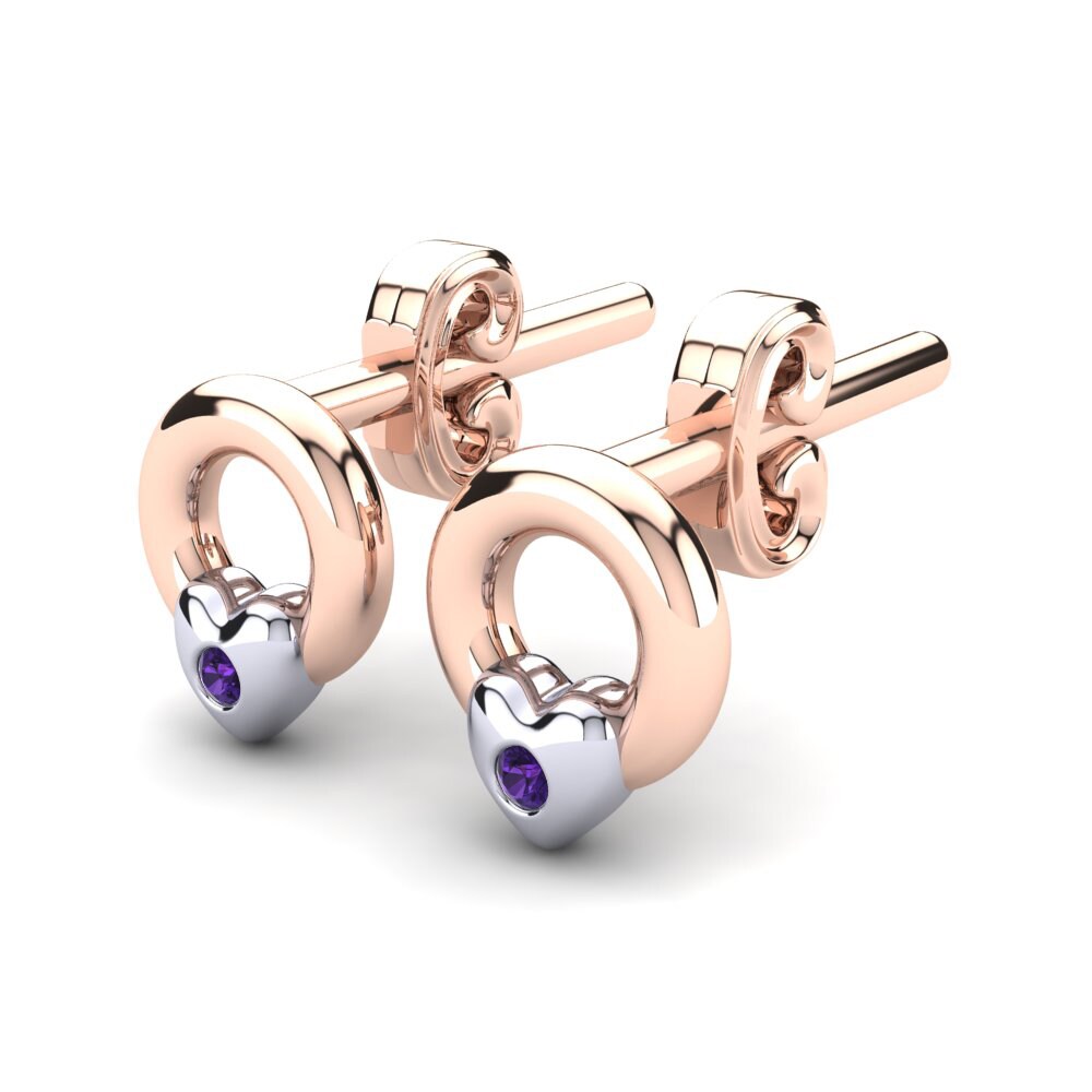 14k Rose & White Gold Amethyst Kid's Earring Cheisa