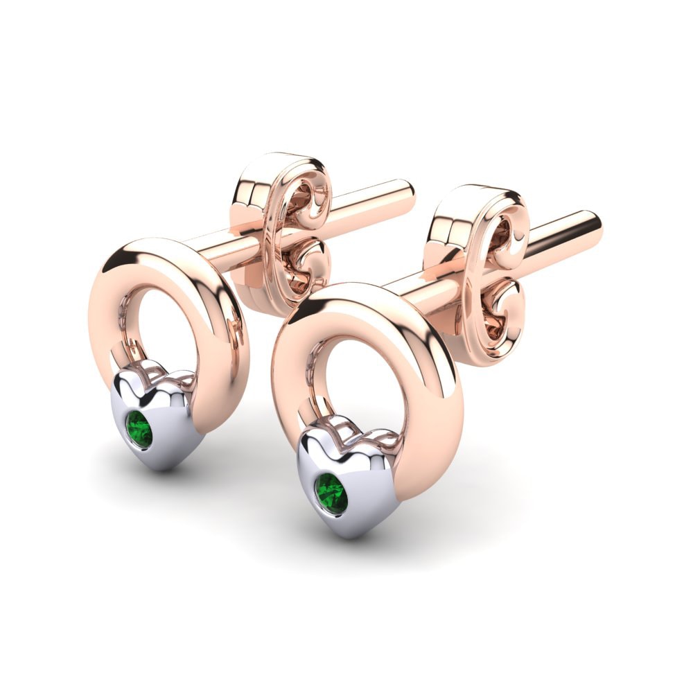 14k Rose & White Gold Green Zirconia Kid's Earring Cheisa