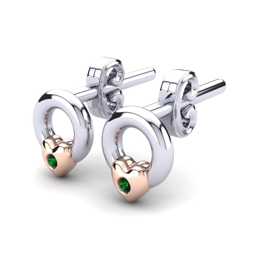 14k White & Rose Gold Green Zirconia Kid's Earring Cheisa