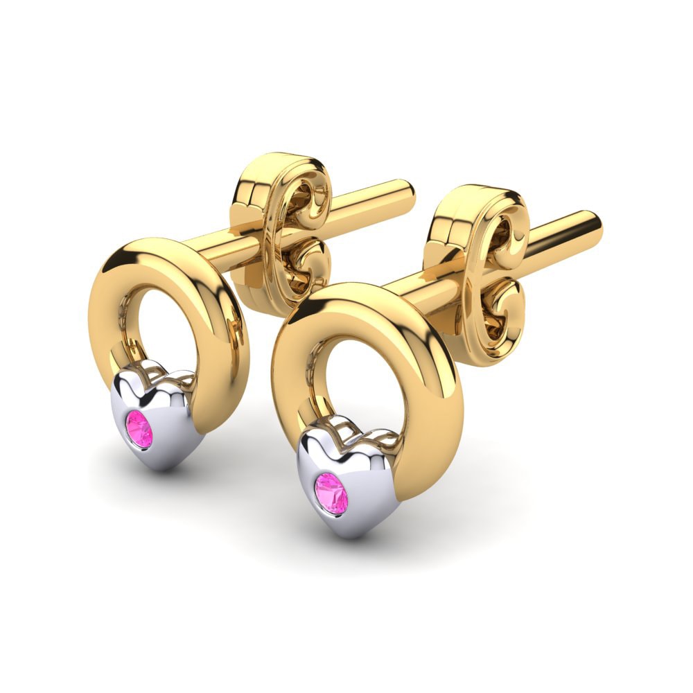 14k Oro Amarillo & Blanco Turmalina rosa Pendiente para Niño Cheisa