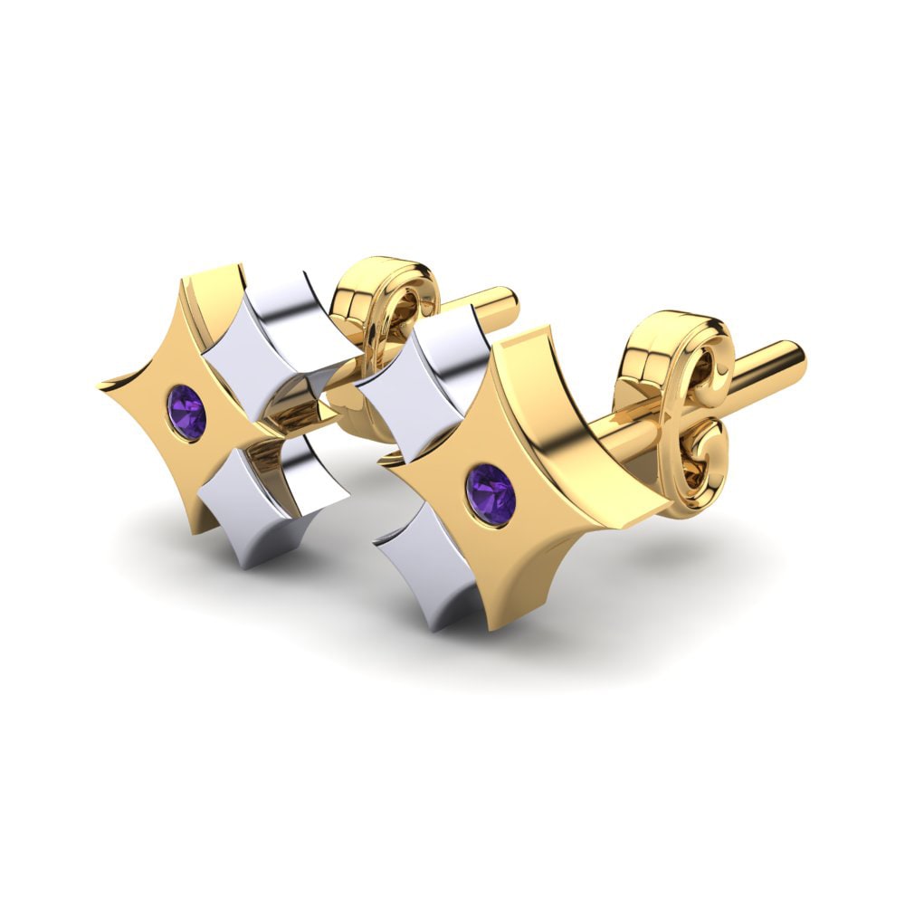 14k Yellow & White Gold Amethyst Kid's Earring Comorin