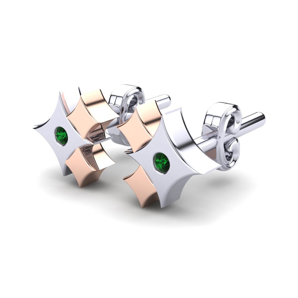 14k White & Rose Gold Green Zirconia Kid's Earring Comorin