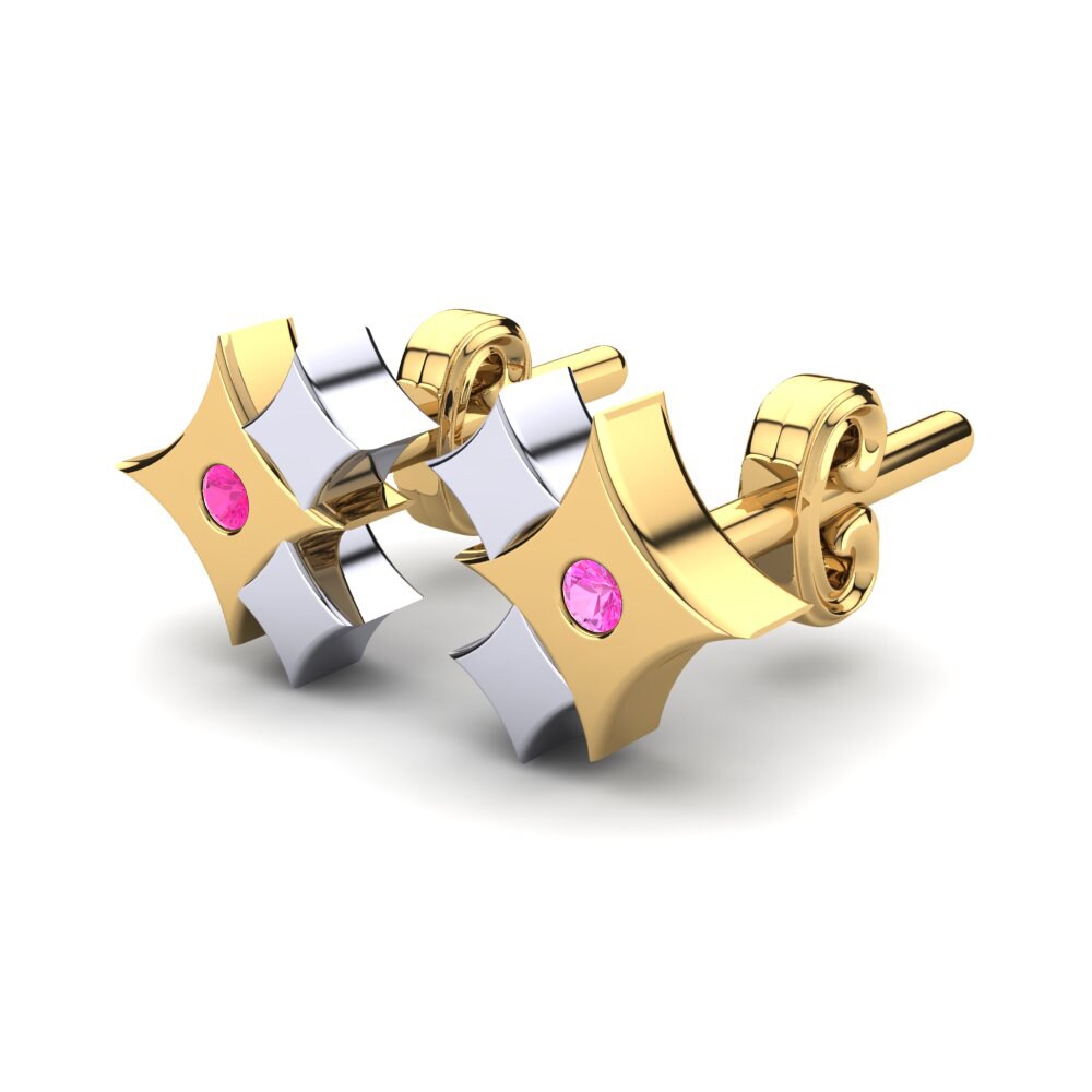 14k Oro Amarillo & Blanco Turmalina rosa Pendiente para Niño Comorin