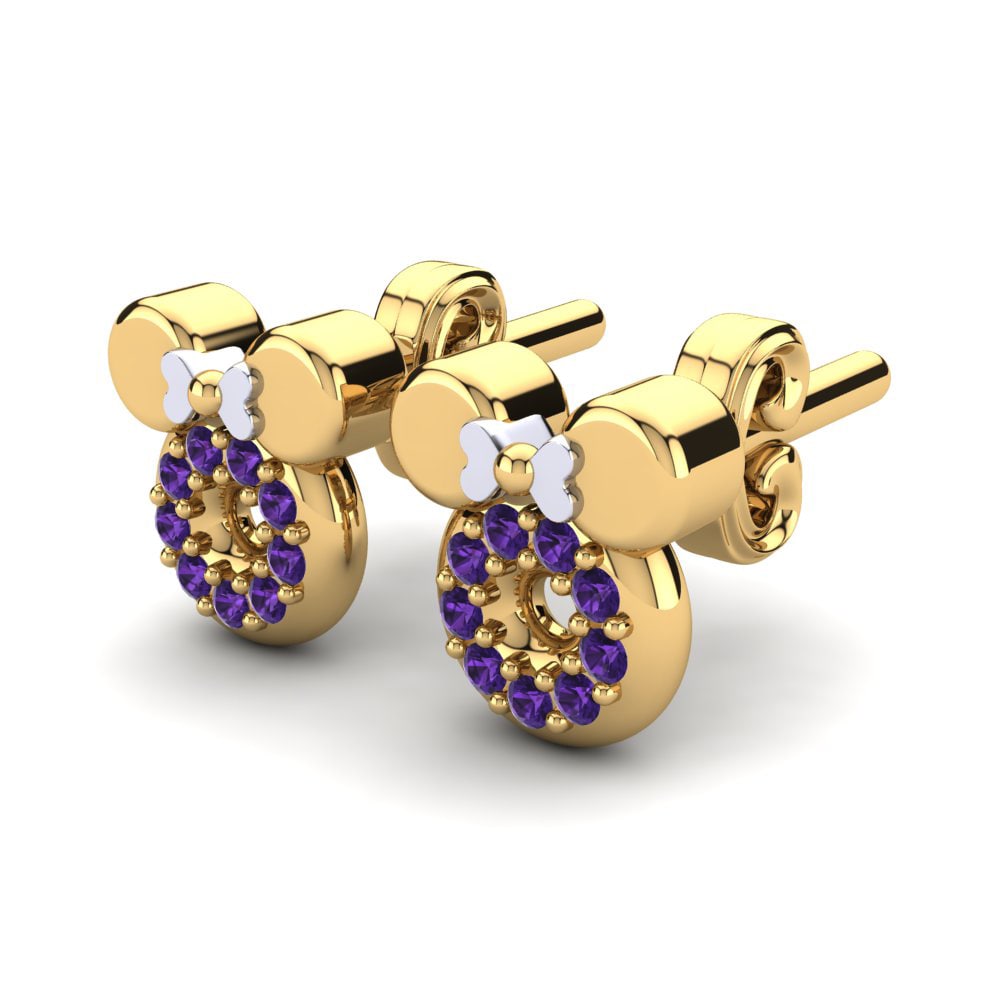 14k Yellow & White Gold Amethyst Kid's Earring Coila