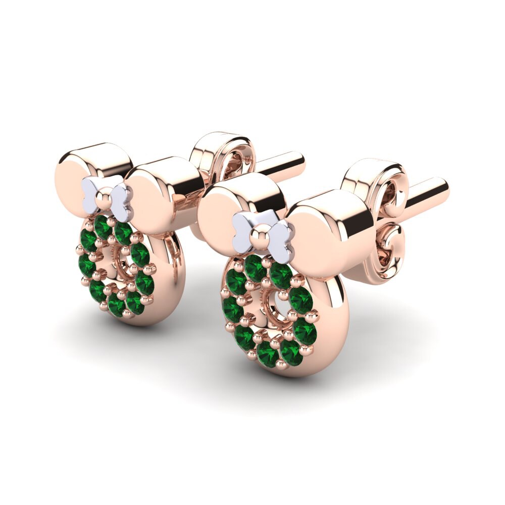 14k Rose & White Gold Green Zirconia Kid's Earring Coila