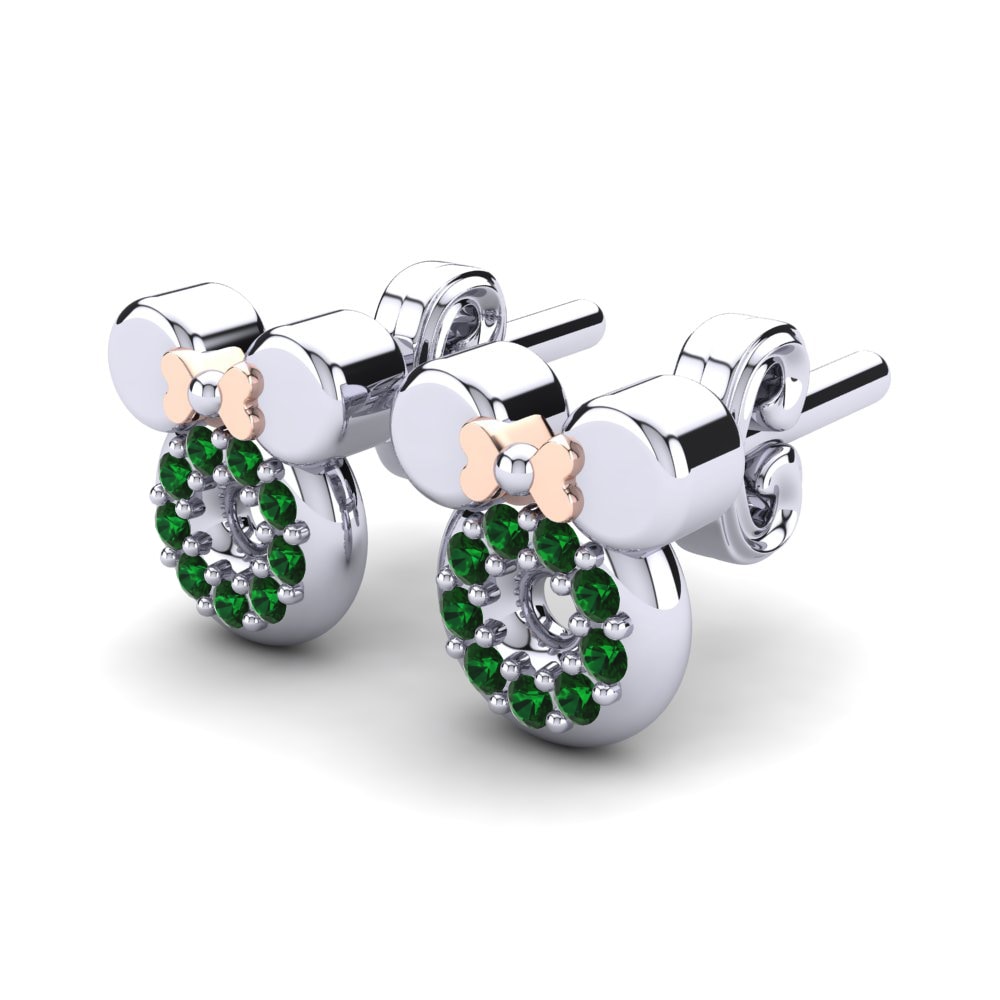 14k White & Rose Gold Green Zirconia Kid's Earring Coila
