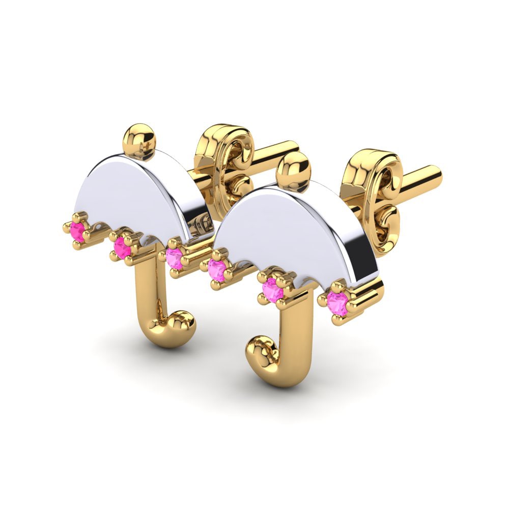 14k Oro Amarillo & Blanco Turmalina rosa Pendiente para Niño Coady