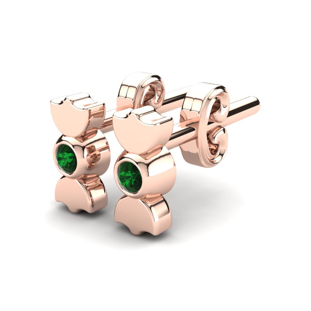 Or rose 14k Émeraude Boucle d'oreille enfant Cherlin
