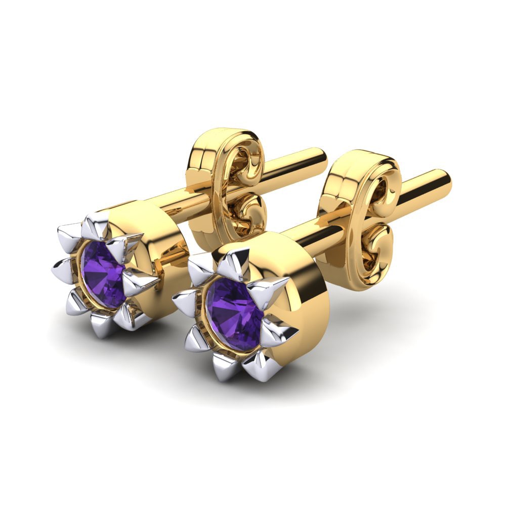 14k Yellow & White Gold Amethyst Kid's Earring Cocona