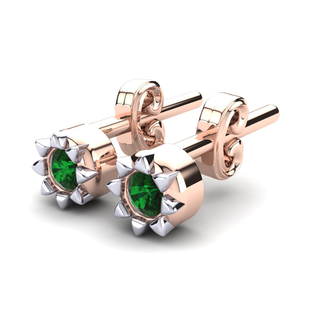 14k Rose & White Gold Green Zirconia Kid's Earring Cocona