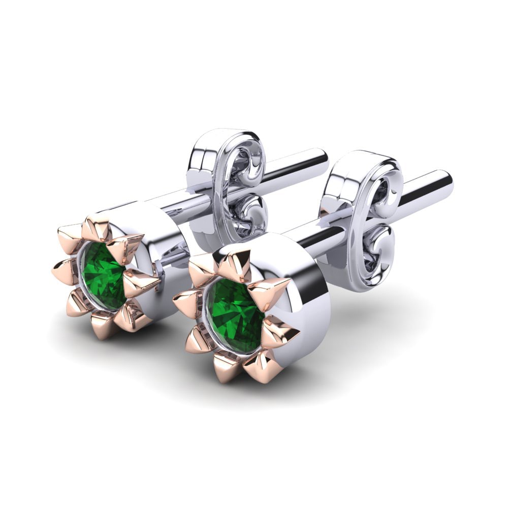 14k White & Rose Gold Green Zirconia Kid's Earring Cocona