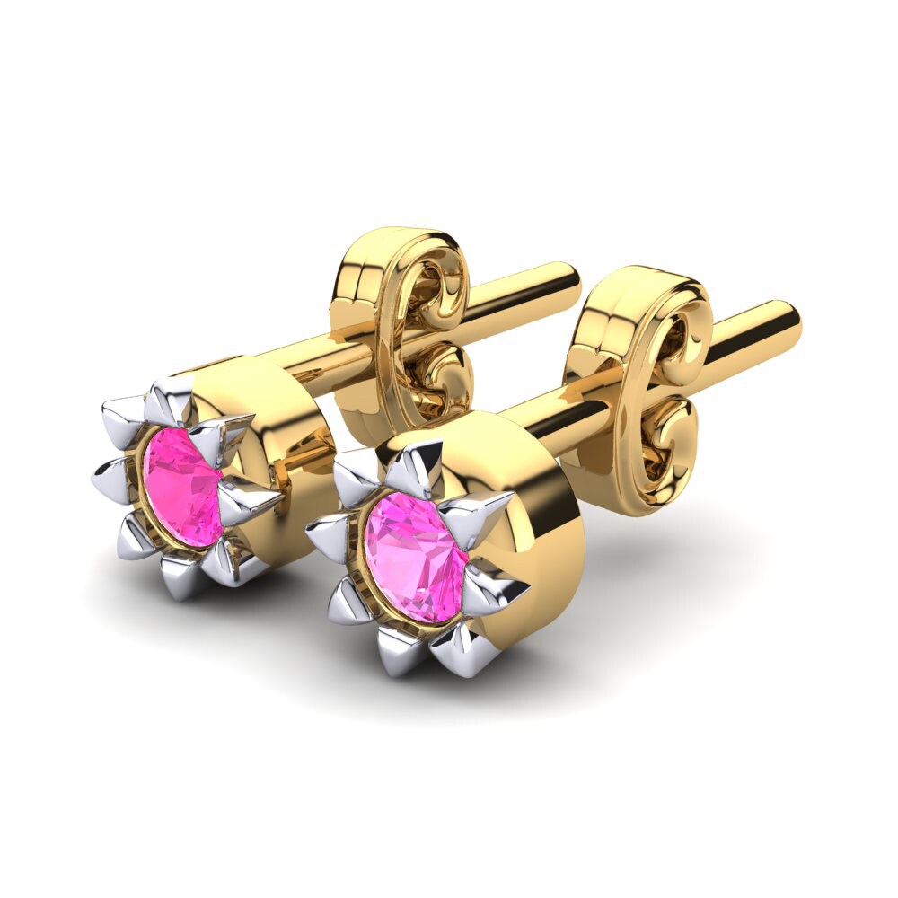 14k Oro Amarillo & Blanco Turmalina rosa Pendiente para Niño Cocona