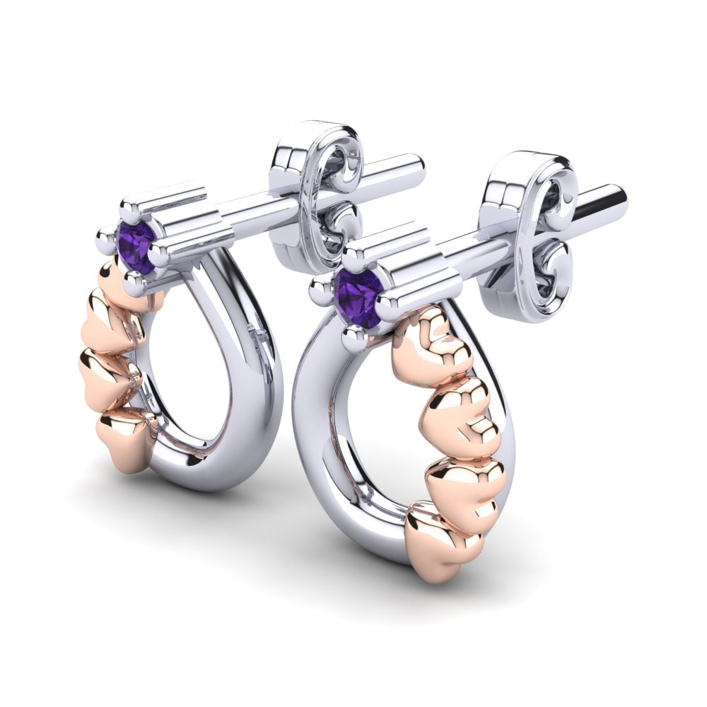14k White & Rose Gold Amethyst Kid's Earring Cozner