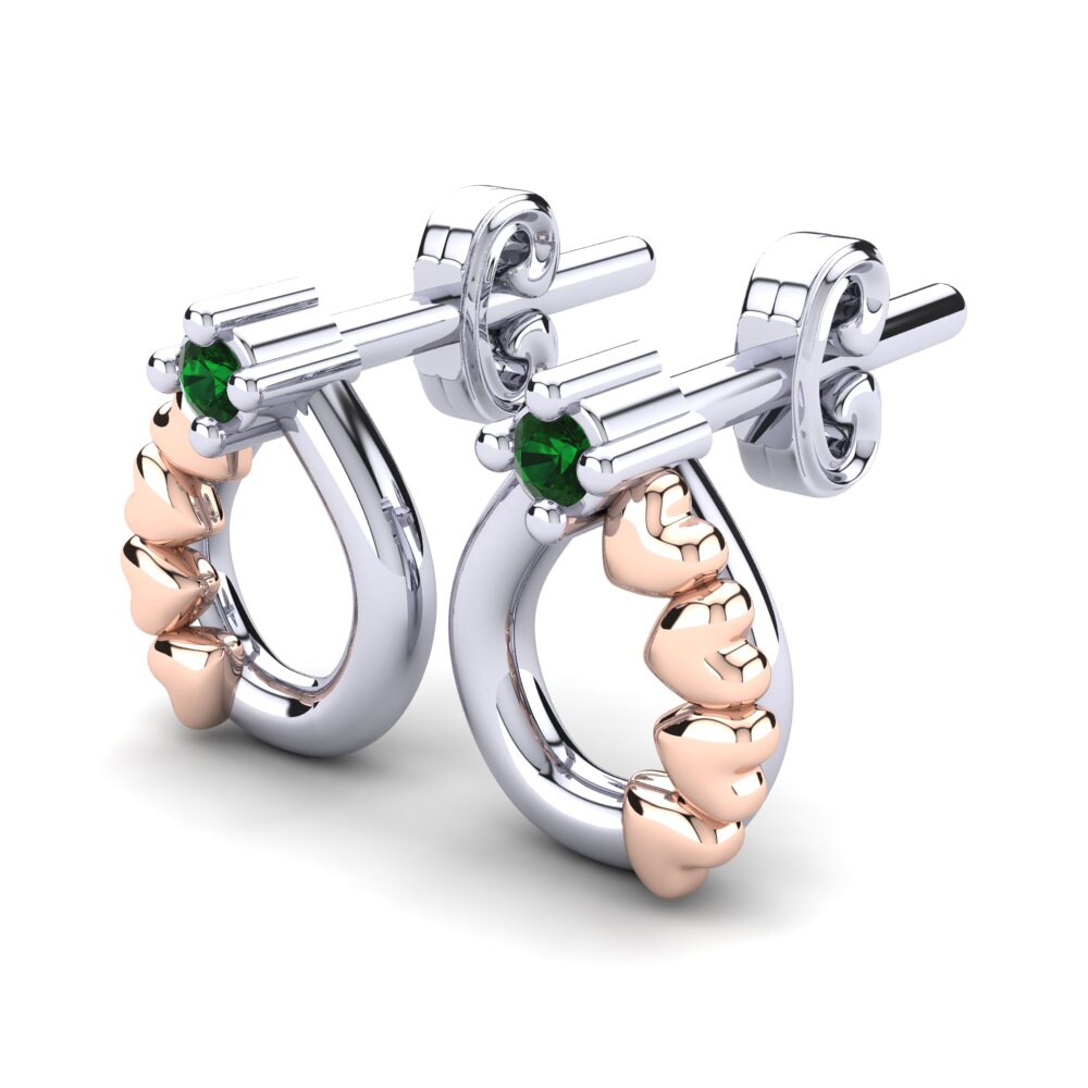 14k White & Rose Gold Green Zirconia Kid's Earring Cozner