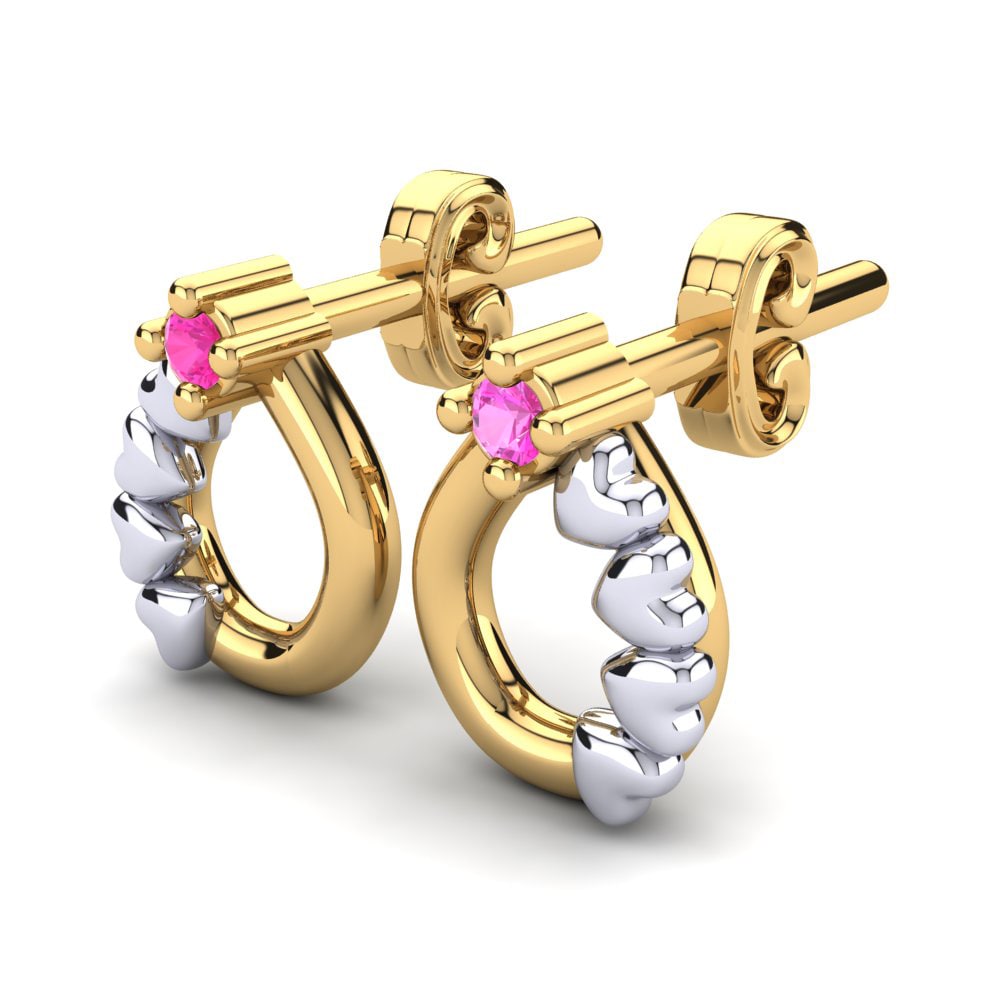 14k Oro Amarillo & Blanco Turmalina rosa Pendiente para Niño Cozner