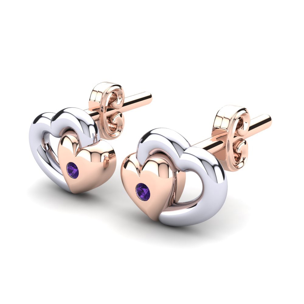 14k Rose & White Gold Amethyst Kid's Earring Comilla