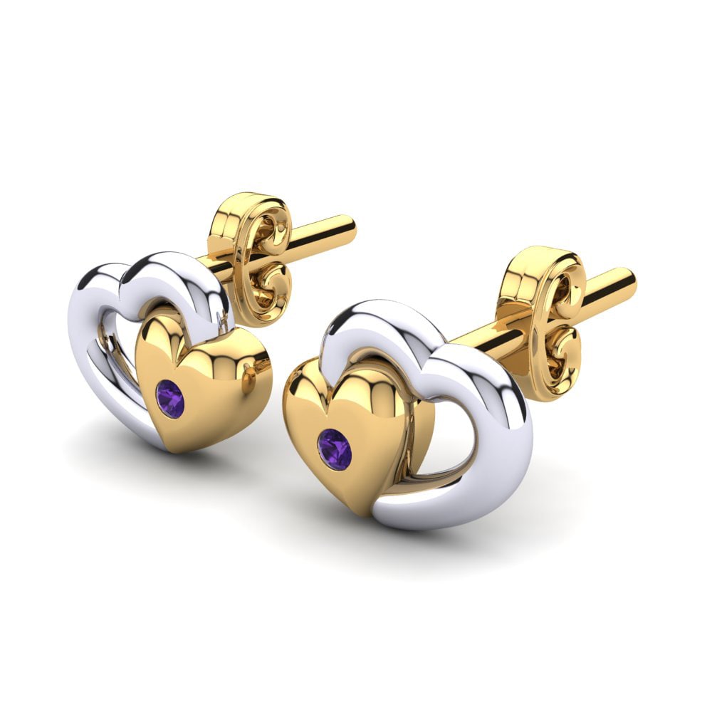 14k Yellow & White Gold Amethyst Kid's Earring Comilla