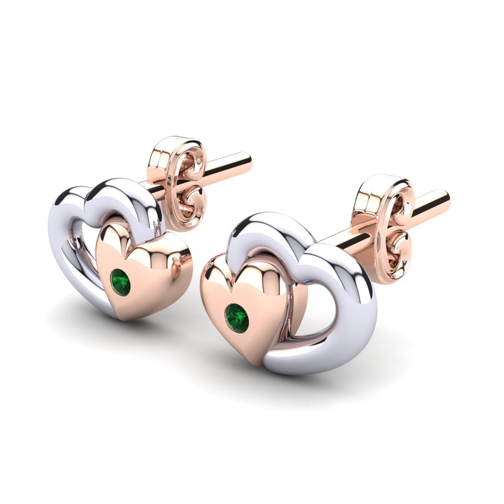 14k Rose & White Gold Green Zirconia Kid's Earring Comilla
