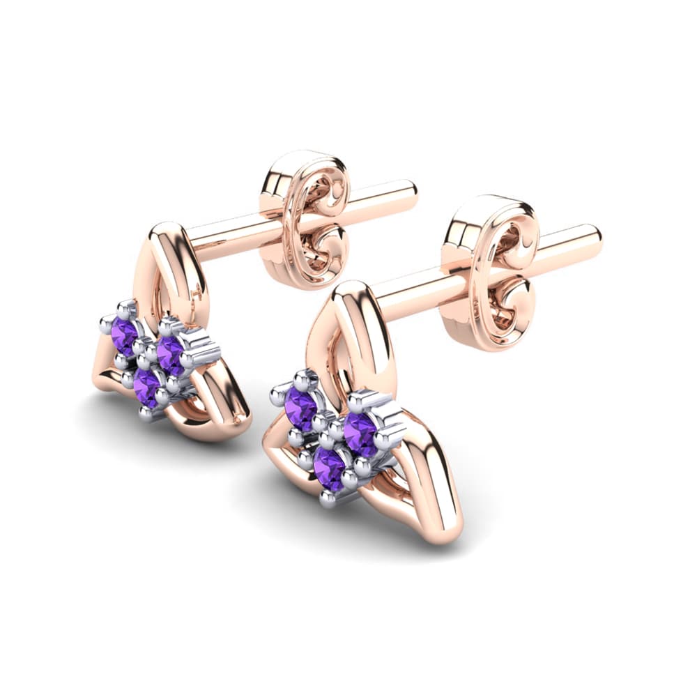14k Rose & White Gold Amethyst Kid's Earring Crisun