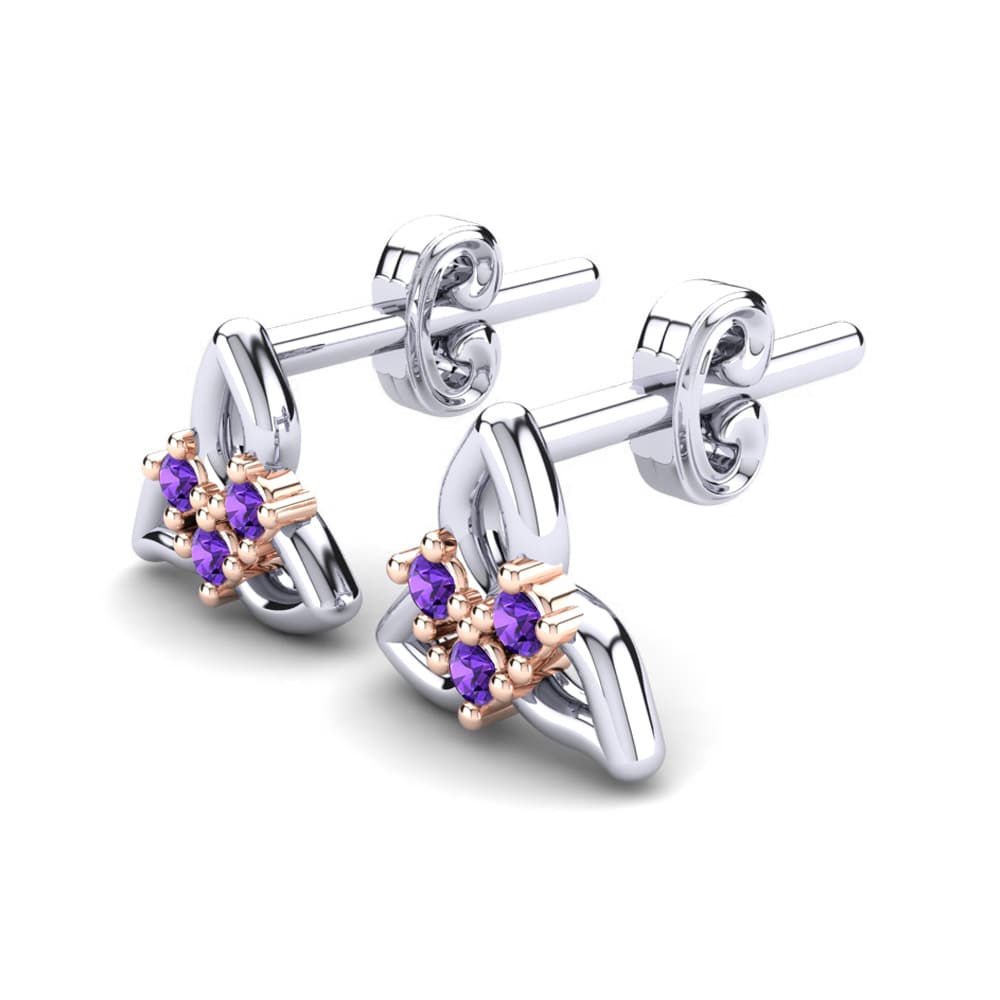 14k White & Rose Gold Amethyst Kid's Earring Crisun