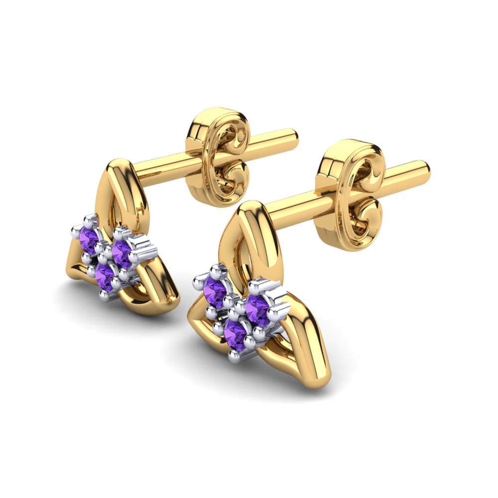 14k Yellow & White Gold Amethyst Kid's Earring Crisun