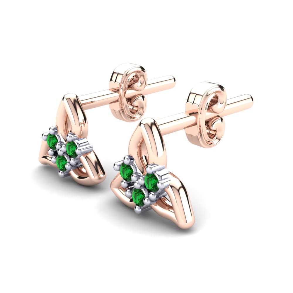14k Rose & White Gold Green Zirconia Kid's Earring Crisun