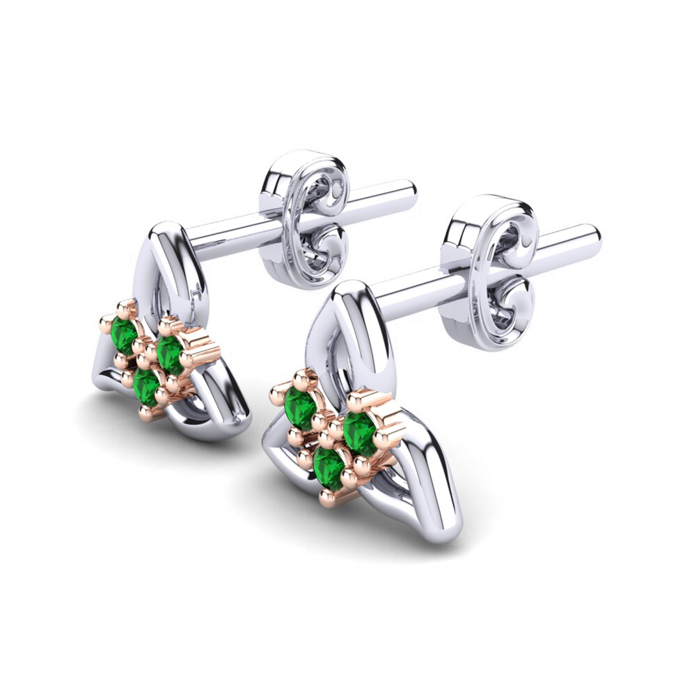 14k White & Rose Gold Green Zirconia Kid's Earring Crisun