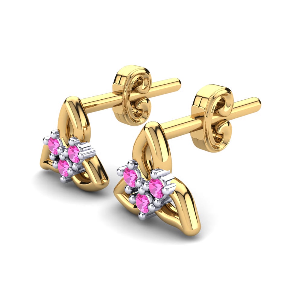 14k Oro Amarillo & Blanco Turmalina rosa Pendiente para Niño Crisun