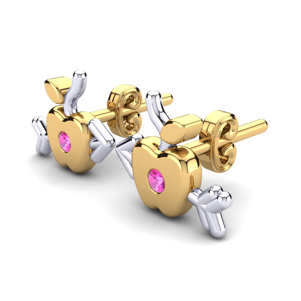 14k Oro Amarillo & Blanco Turmalina rosa Pendiente para Niño Enola