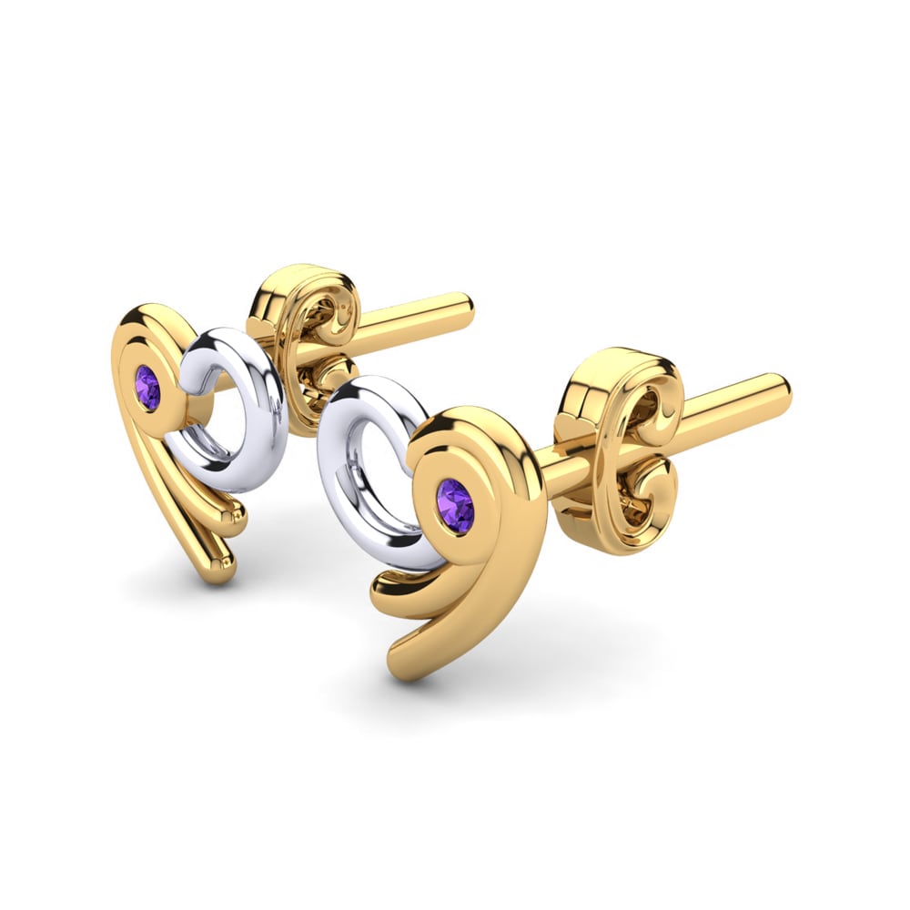 14k Yellow & White Gold Amethyst Kid's Earring Damilya