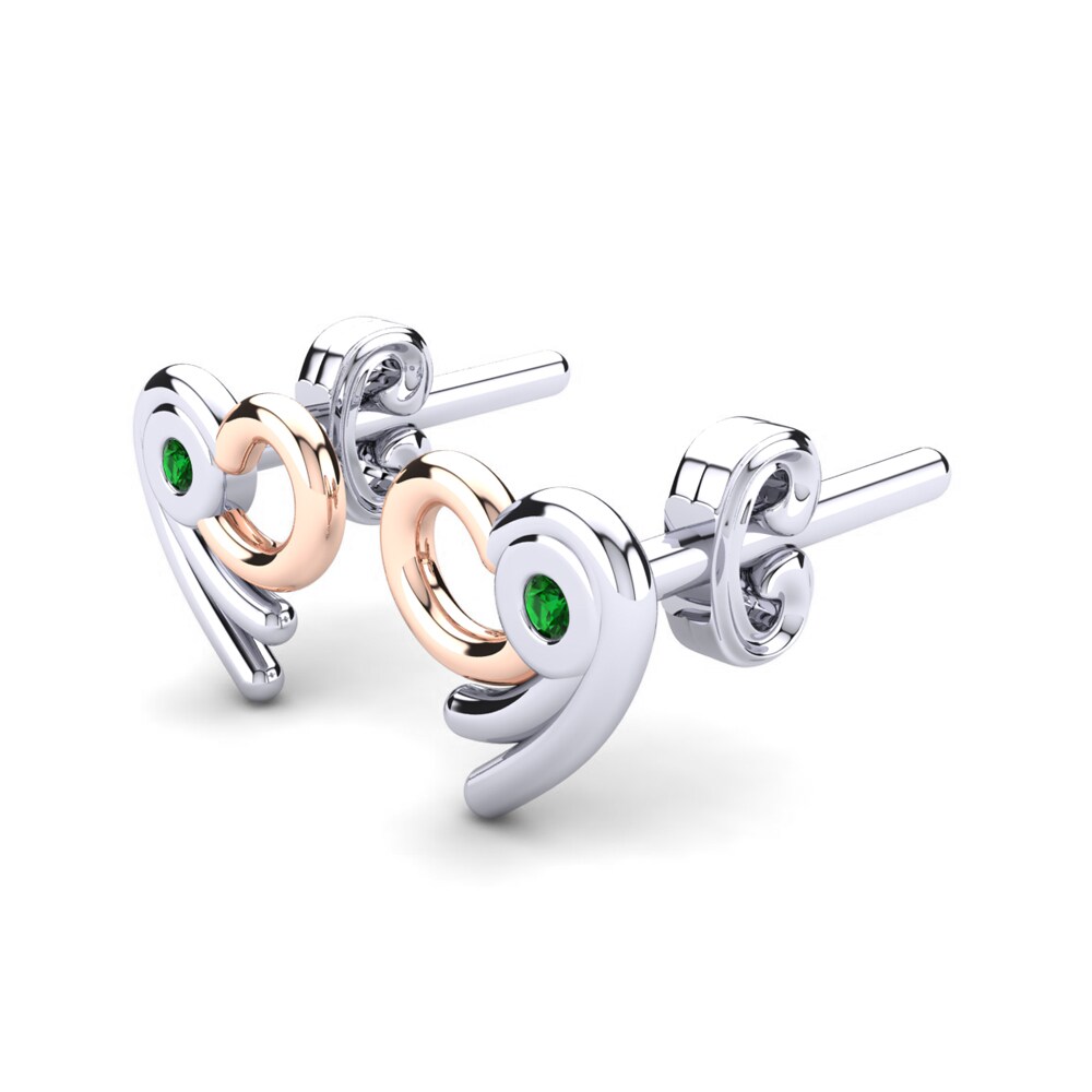 14k White & Rose Gold Green Zirconia Kid's Earring Damilya