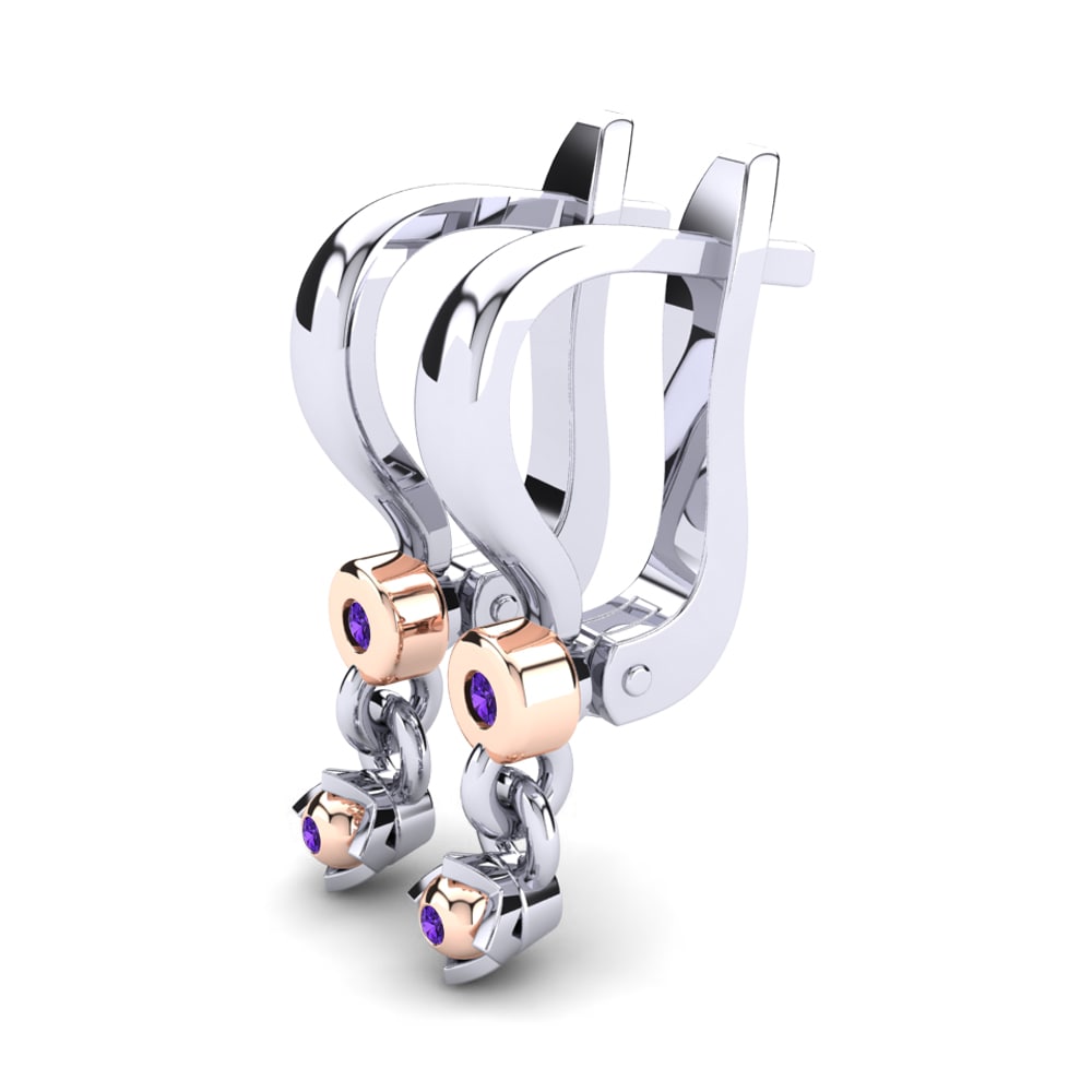 14k White & Rose Gold Amethyst Kid's Earring Catessa