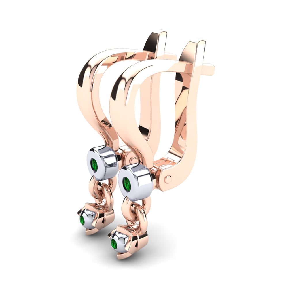 14k Rose & White Gold Green Zirconia Kid's Earring Catessa
