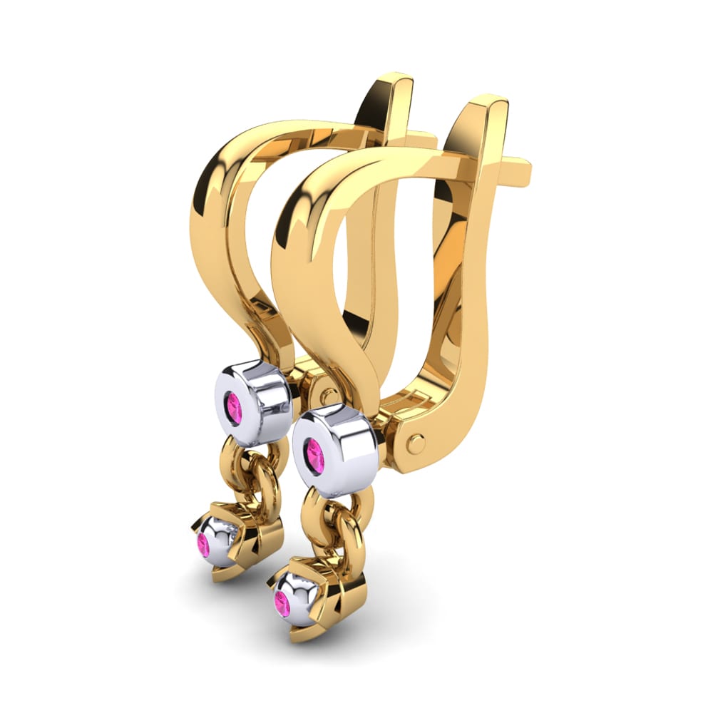 14k Oro Amarillo & Blanco Turmalina rosa Pendiente para Niño Catessa