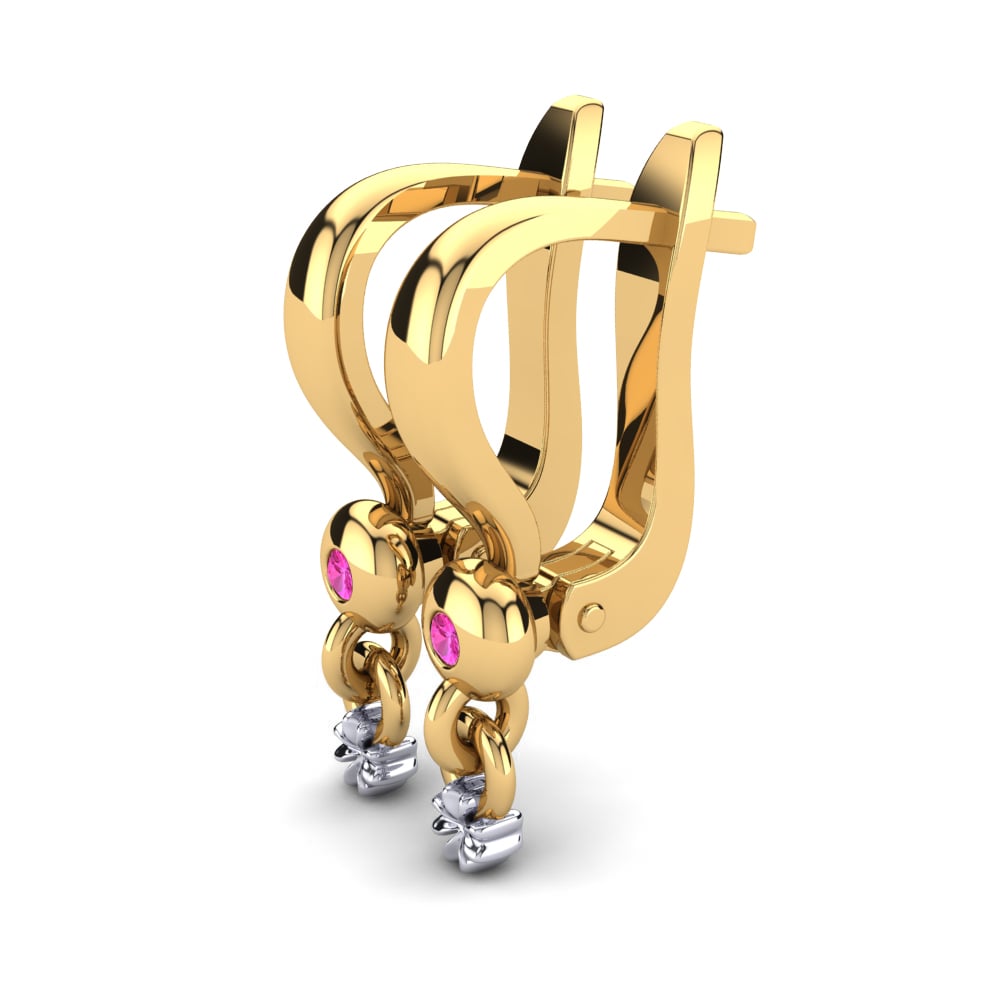 14k Oro Amarillo & Blanco Turmalina rosa Pendiente para Niño Castalia