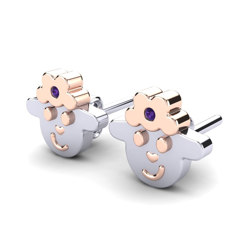 14k White & Rose Gold Amethyst Kid's Earring Calus