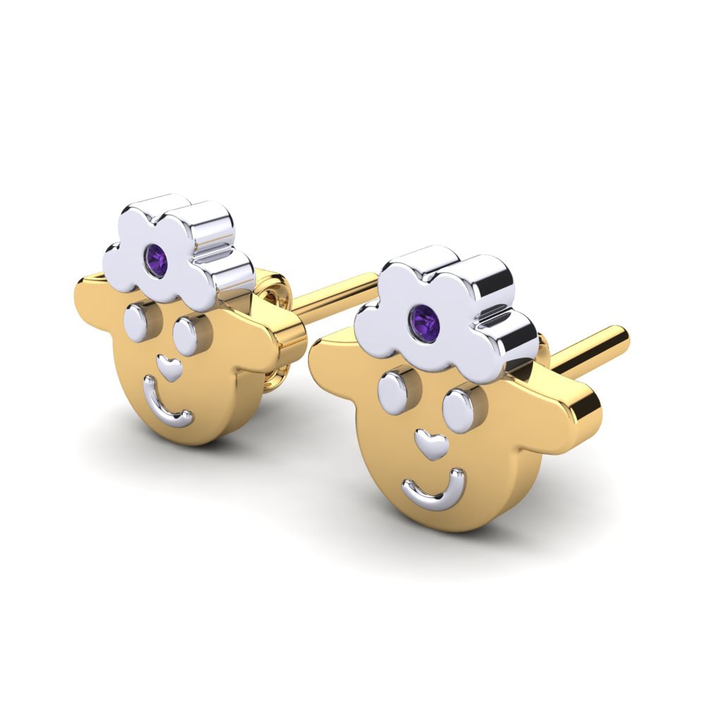 14k Yellow & White Gold Amethyst Kid's Earring Calus