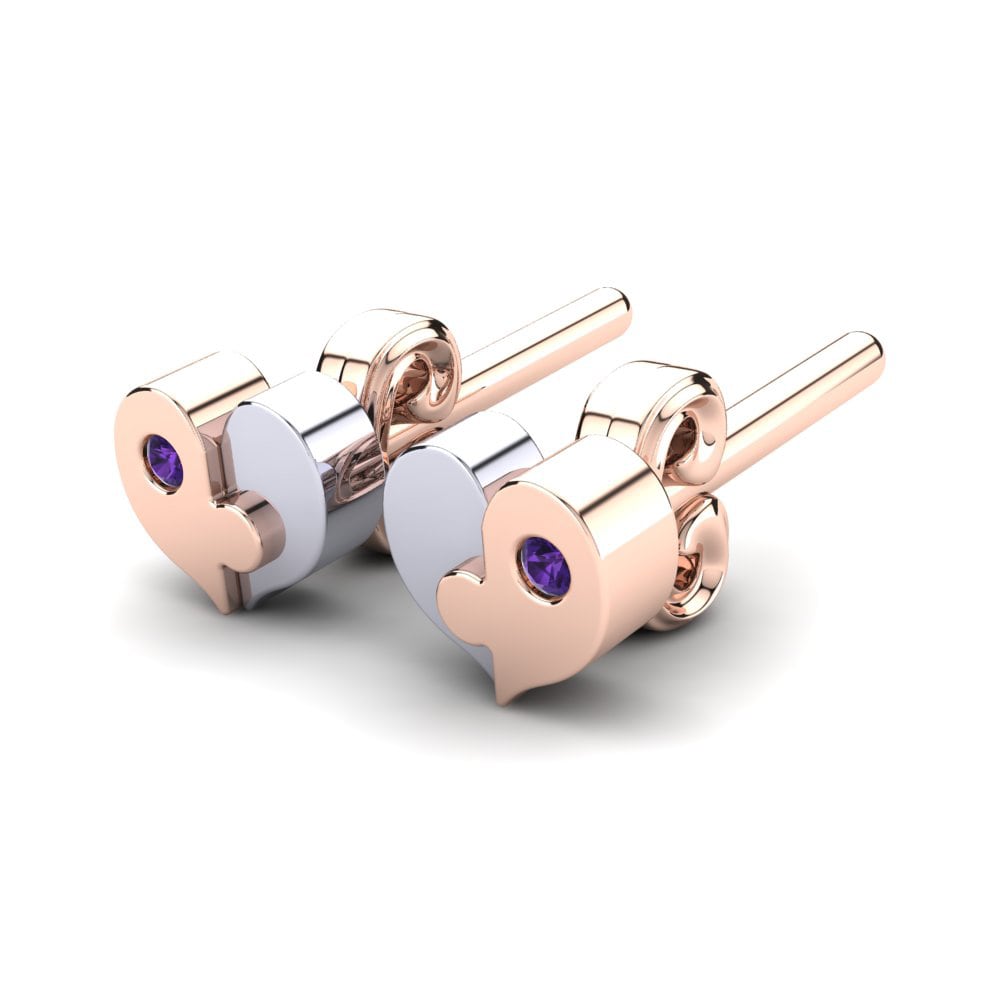 14k Rose & White Gold Amethyst Kid's Earring Calbria
