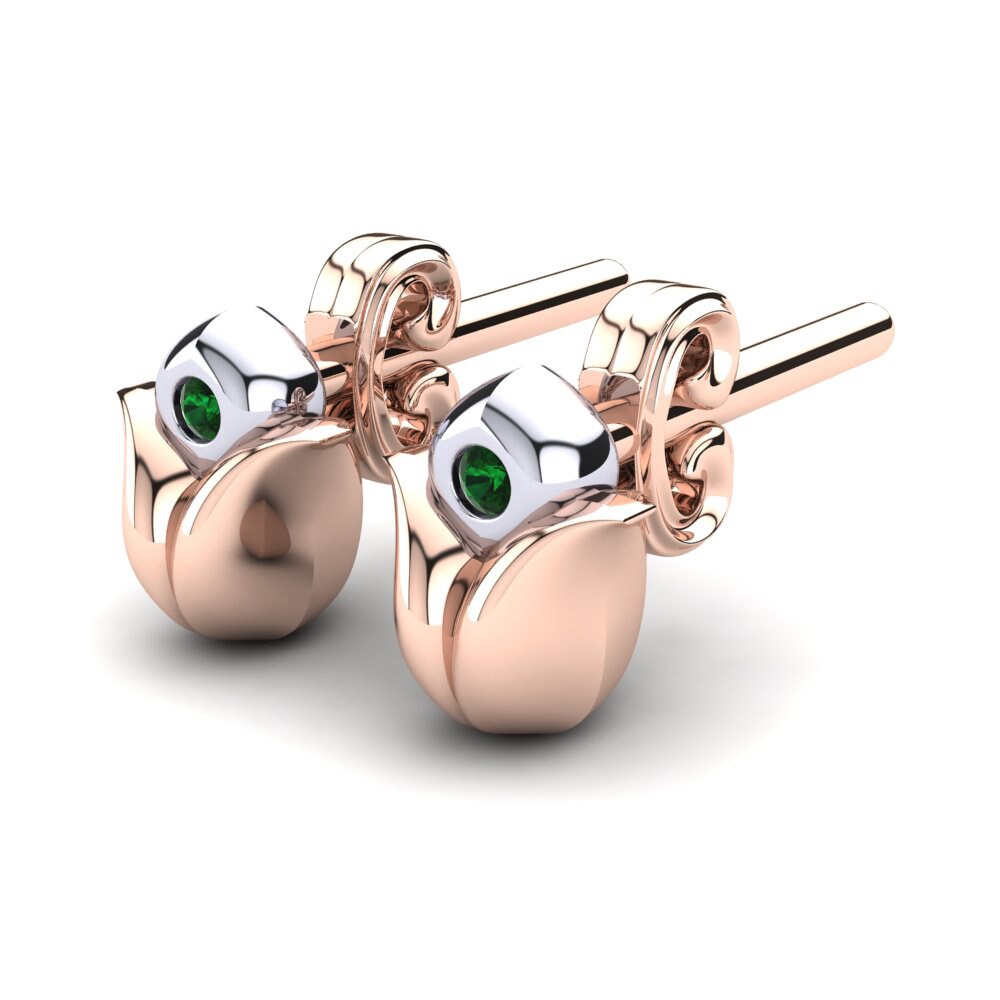 14k Rose & White Gold Green Zirconia Kid's Earring Cailet