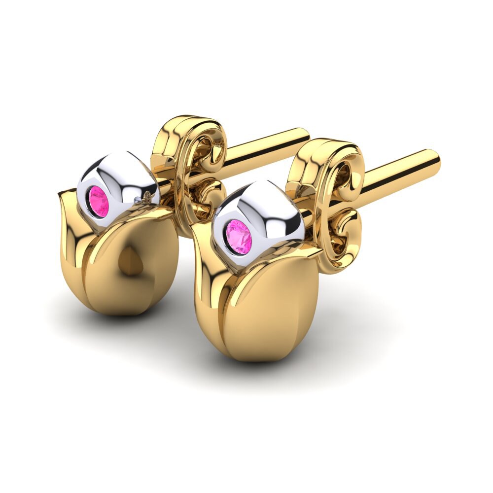 14k Oro Amarillo & Blanco Turmalina rosa Pendiente para Niño Cailet