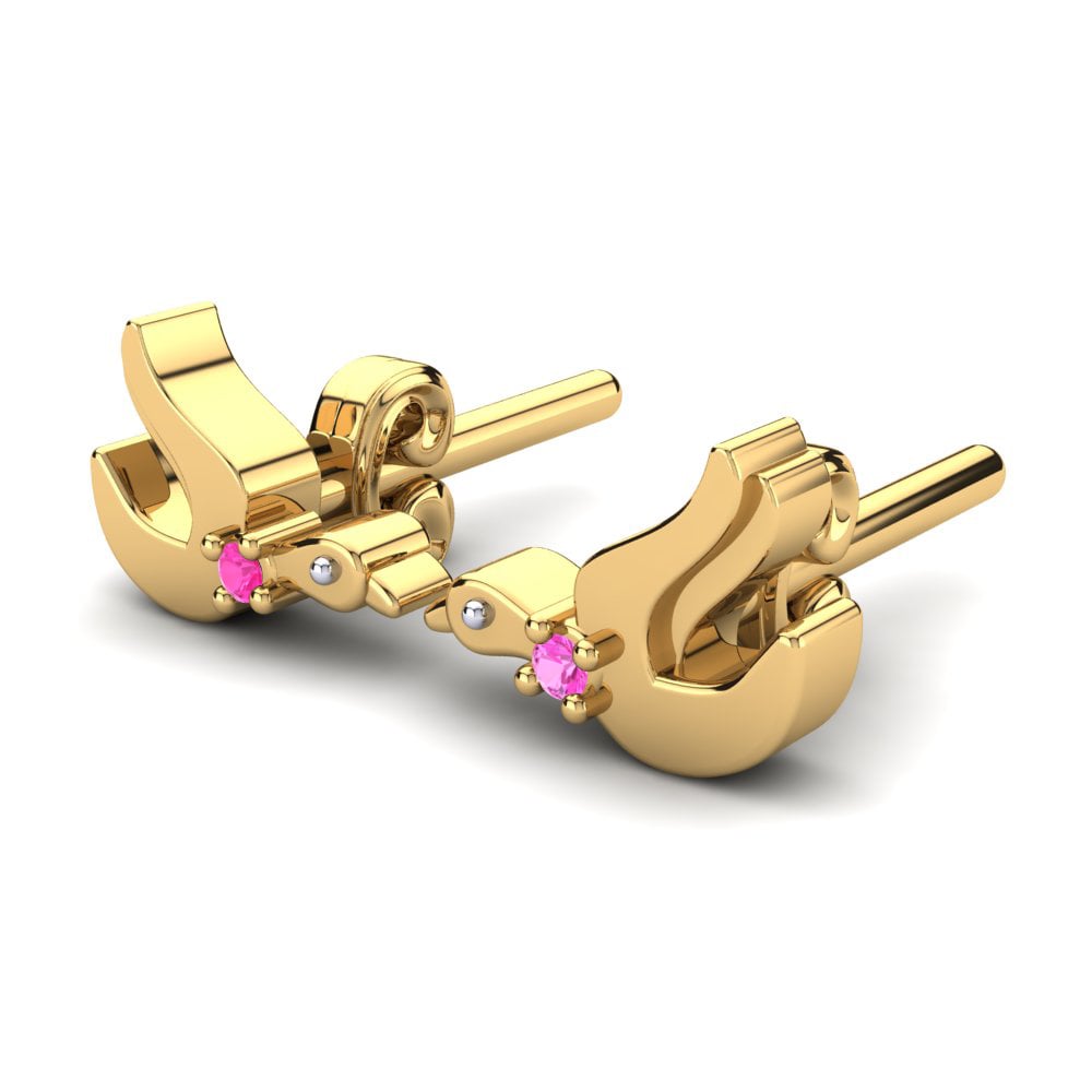 14k Oro Amarillo & Blanco Turmalina rosa Pendiente para Niño Bumika