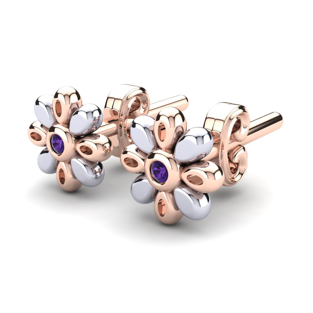14k Rose & White Gold Amethyst Kid's Earring Bubbie