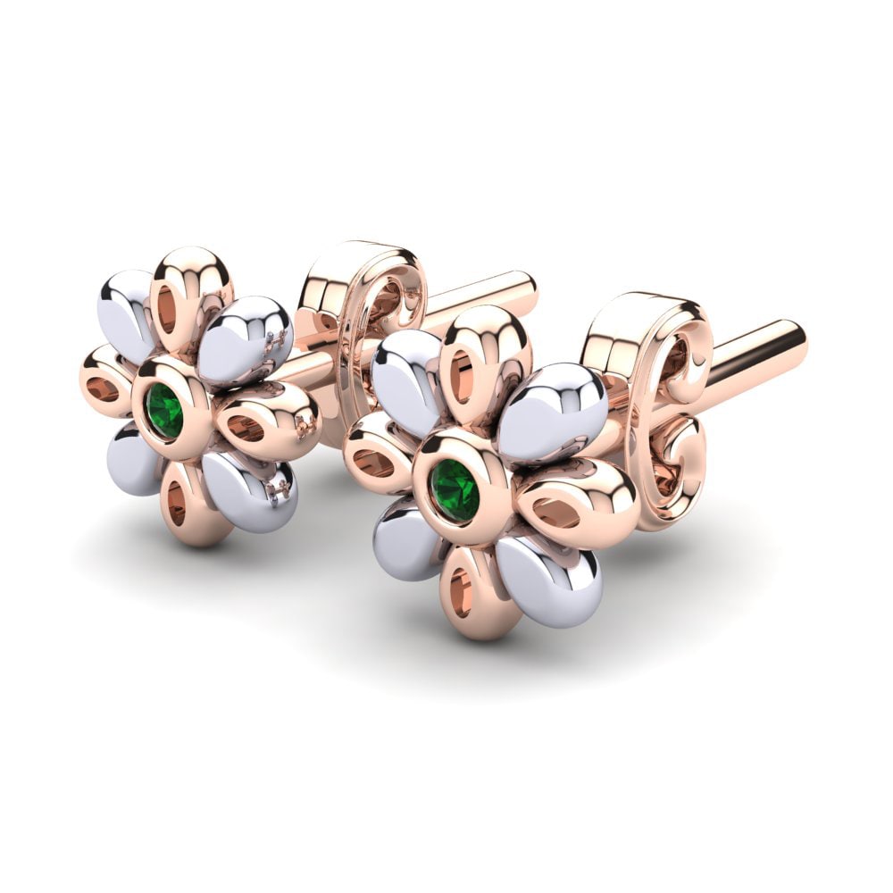 14k Rose & White Gold Green Zirconia Kid's Earring Bubbie