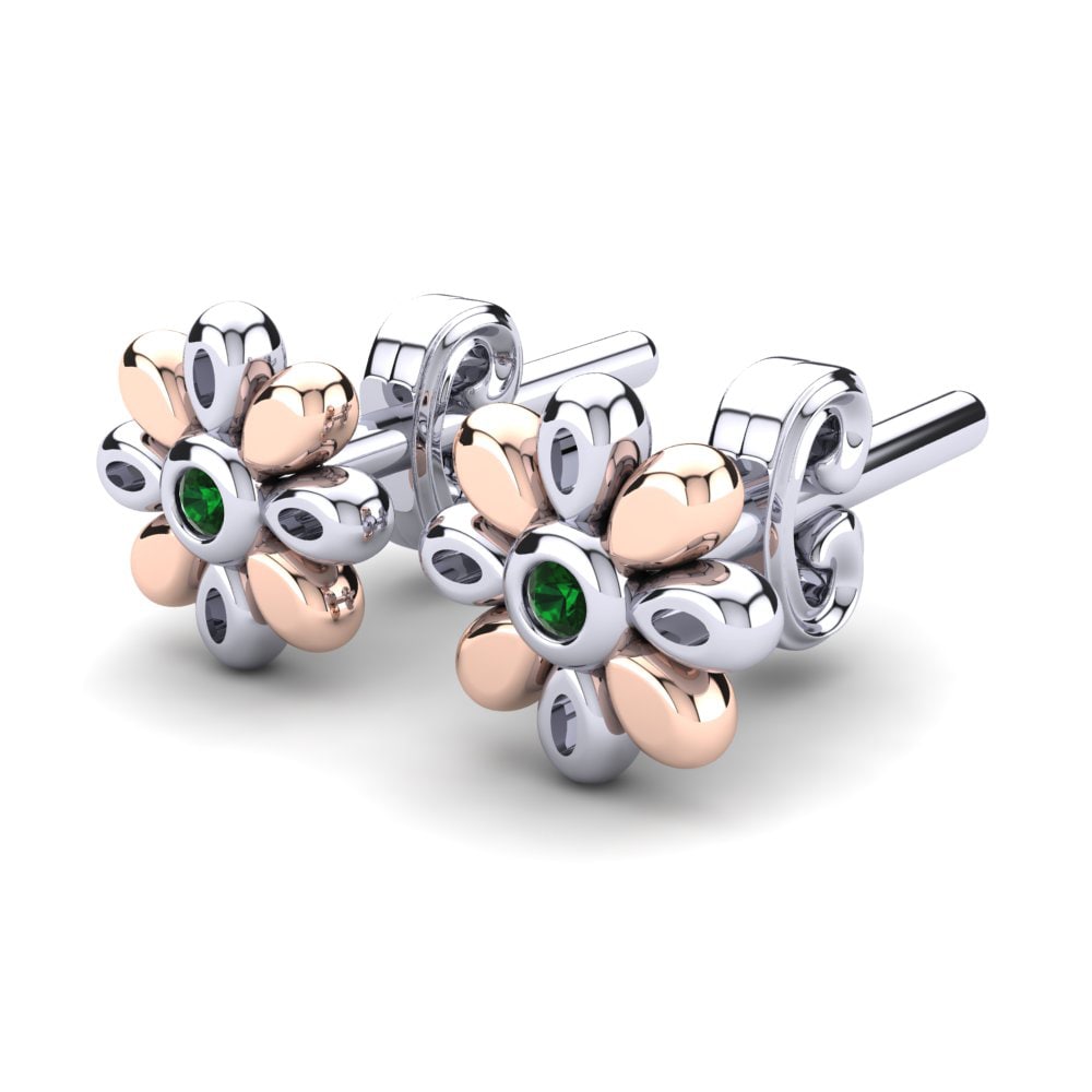14k White & Rose Gold Green Zirconia Kid's Earring Bubbie