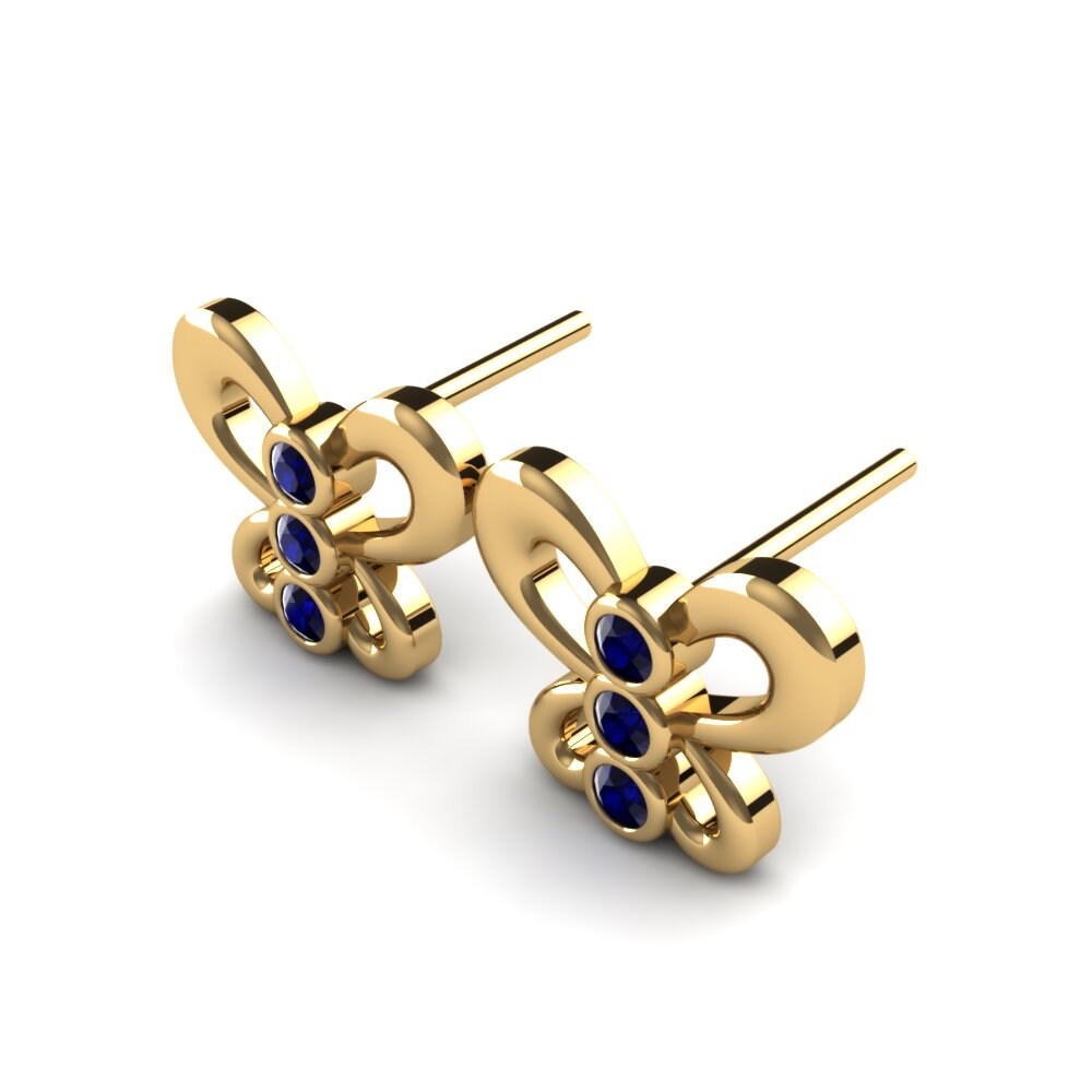 18k Oro Amarillo Circonita Azul Oscuro Pendiente para Niño Becky