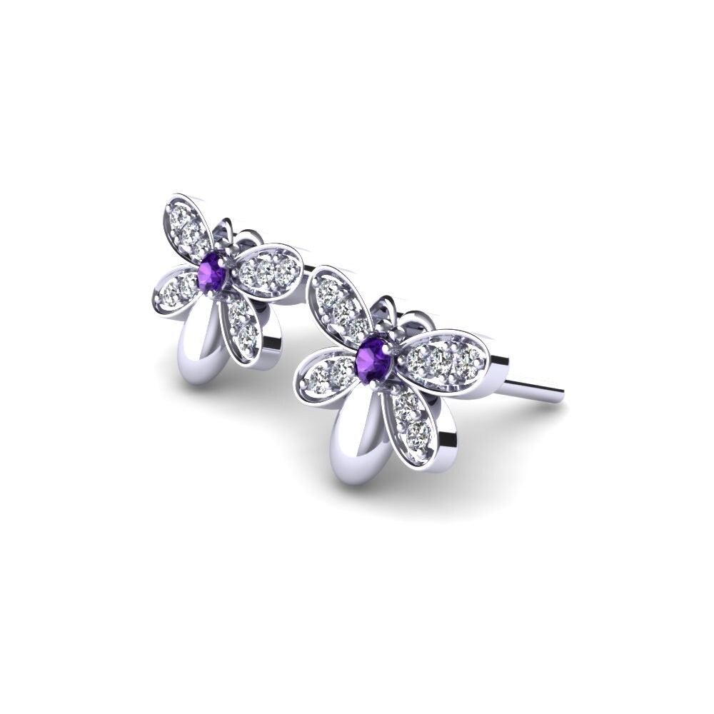 14k White Gold Amethyst Kid's Earring Lucia