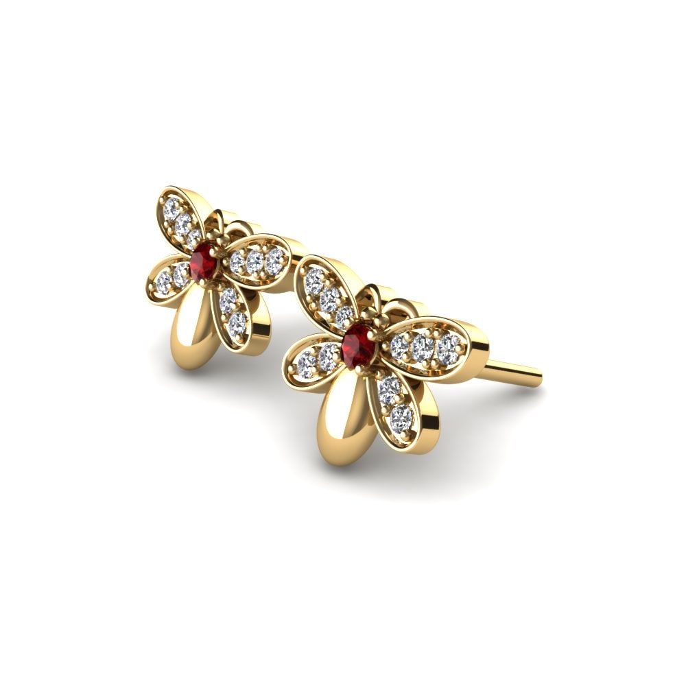 14ct Yellow Gold Ruby Kid's Earring Lucia
