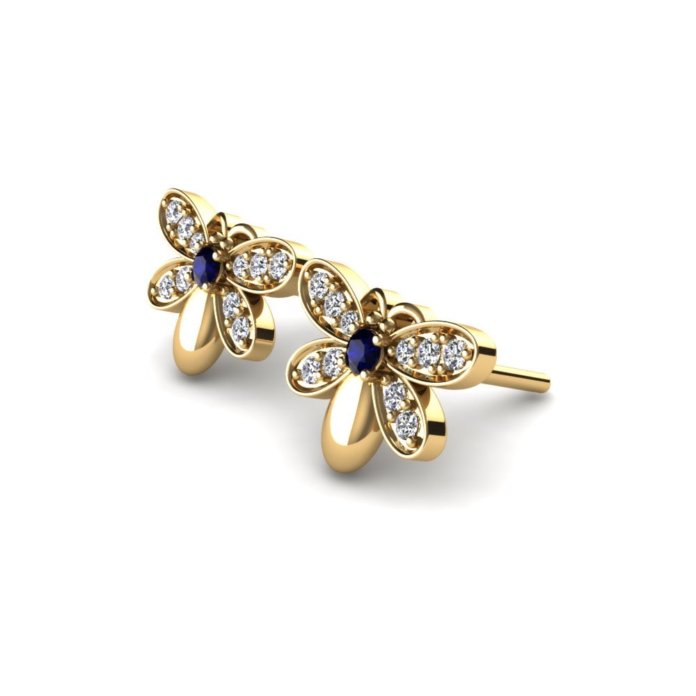 18k Oro Amarillo Circonita Azul Oscuro Pendiente para Niño Lucia